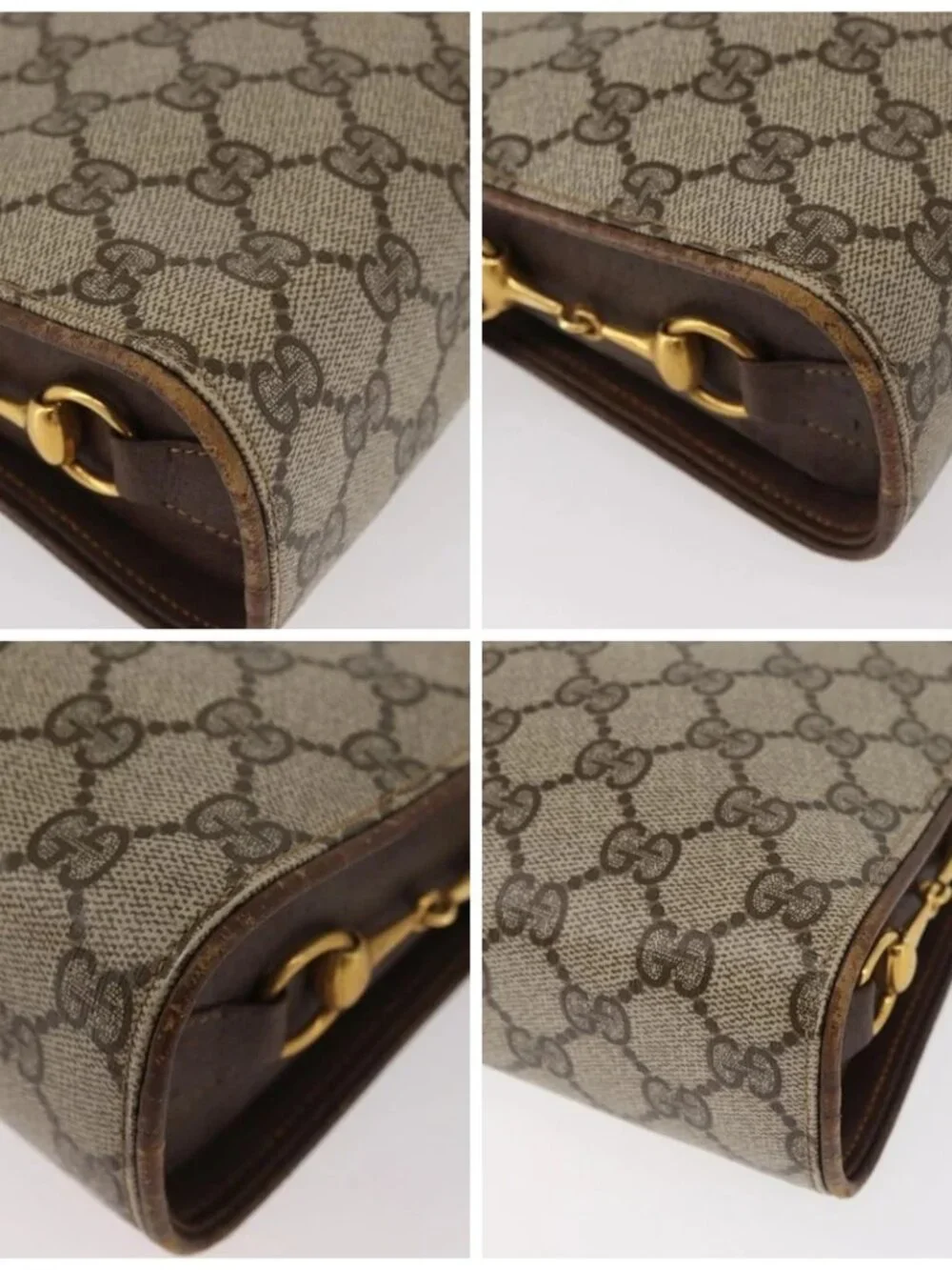 GUCCI GG Supreme Shoulder Bag PVC Beige Gold Auth SW2211